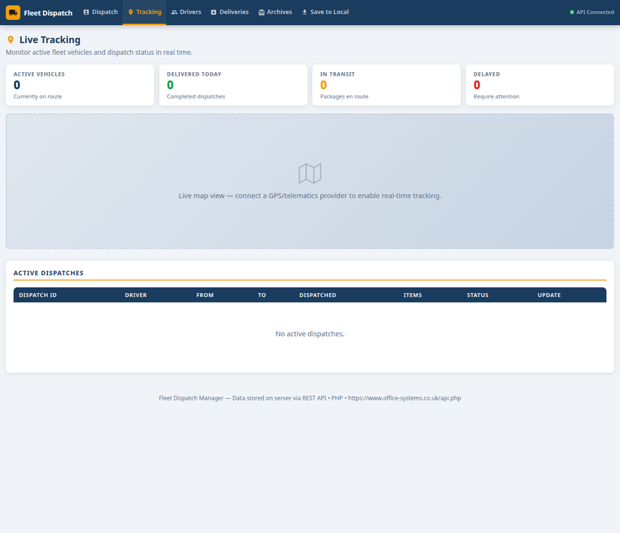 Fleet Dispatch Manager live tracking dashboard