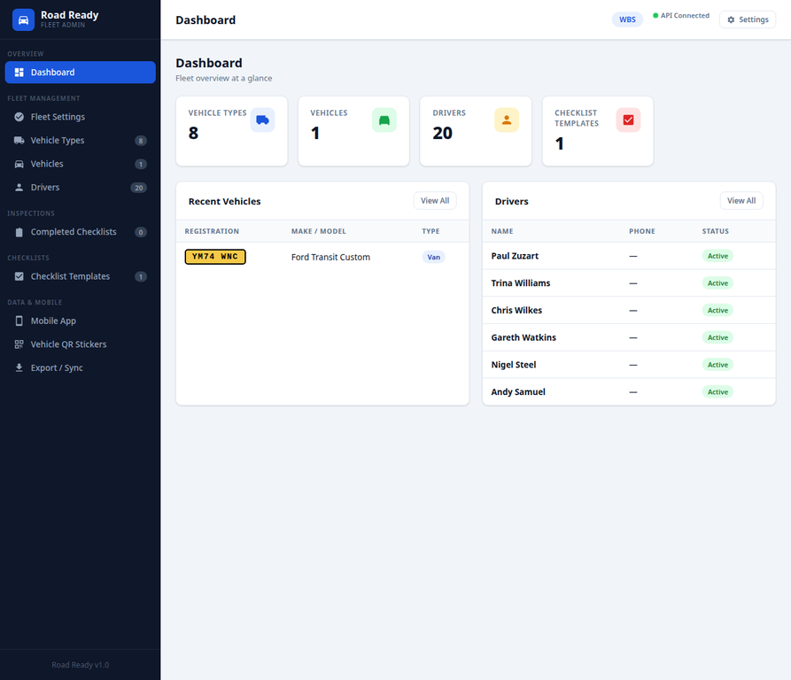 Road Ready fleet dashboard